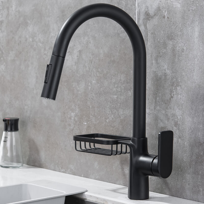 HOMELODY Negro Giratorio a 360º Grifo de Cocina Extraíble con 2 Funciones Ducha de Acero Inoxidable y bastidores de almacenamiento