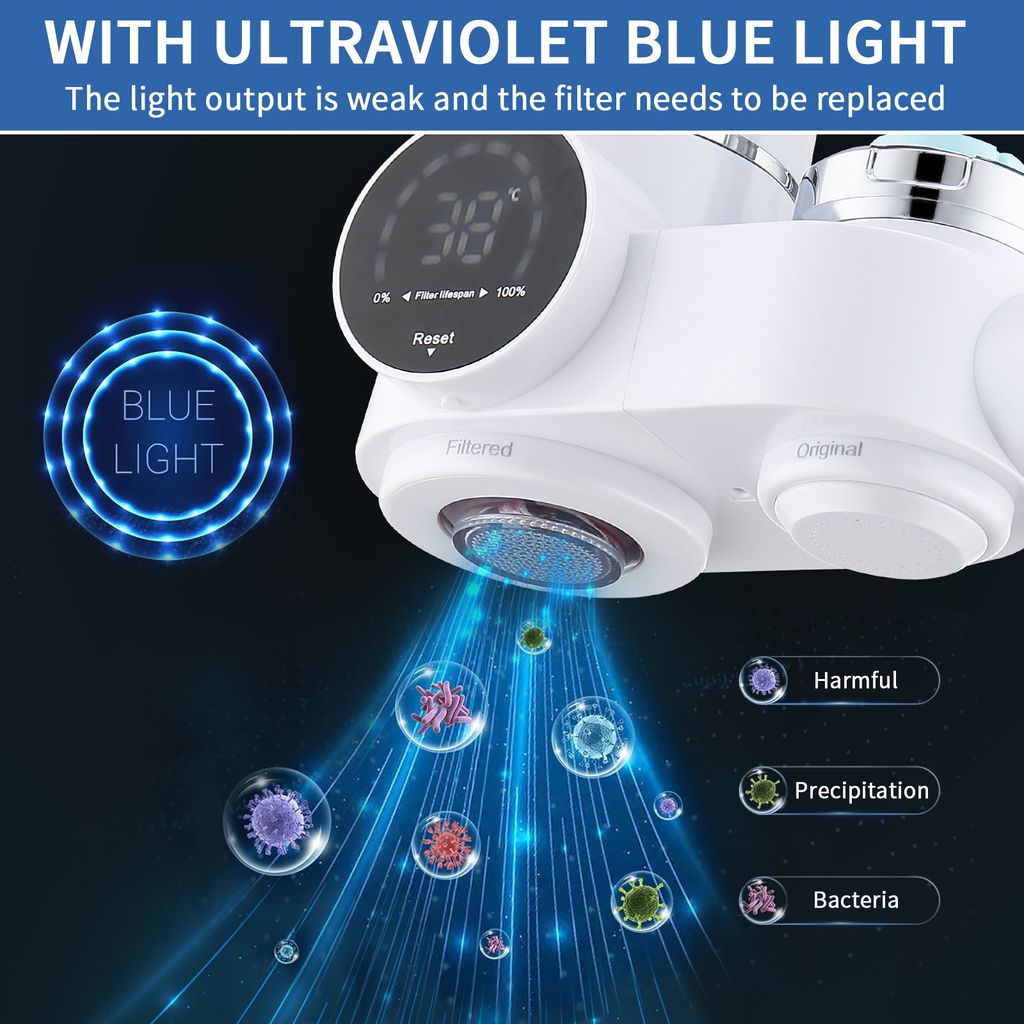 HOMELODY Filtro de agua para grifo con pantalla LED para fregadero, purificador de agua con carbón activado para baño, cocina