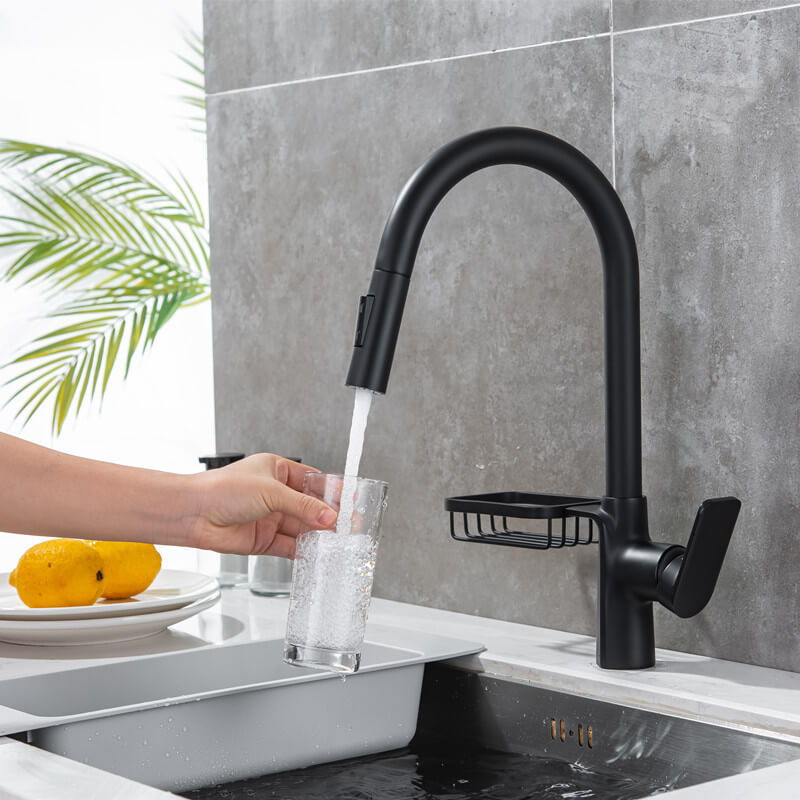 HOMELODY Negro Giratorio a 360º Grifo de Cocina Extraíble con 2 Funciones Ducha de Acero Inoxidable y bastidores de almacenamiento