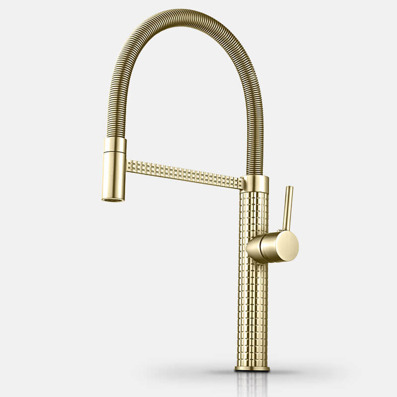 Diseño de Resorte Homelody Monomando Doble salida Grifo Cocina Extraible Latón Rotación 360 ° Gold