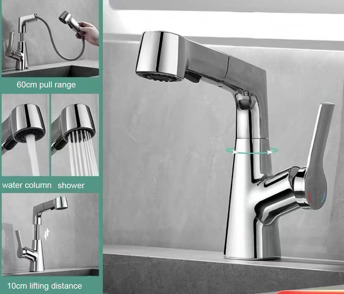 Modernos Grifos Baño Elevable Extraíbles con Ducha para lavabo de Mano Control en 2 Modos