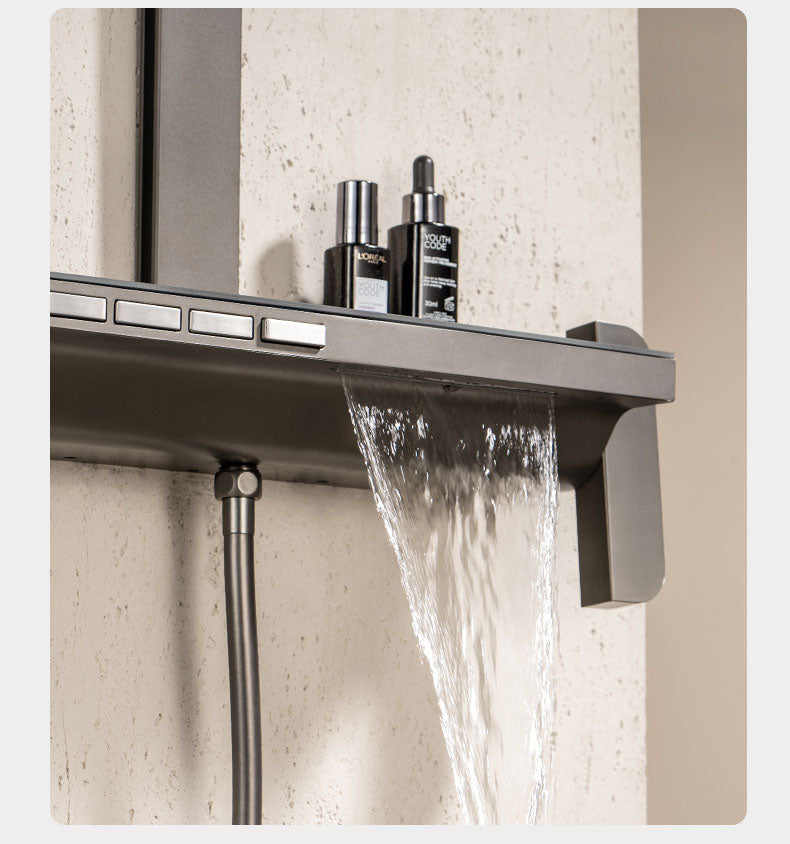 Homelody Lujoso Grande 4 tipos sistema de ducha Pantalla Digita Con Mezclador Cascada modo multi ducha adecuado para baños modernos Con Bandeja de Almacenamiento