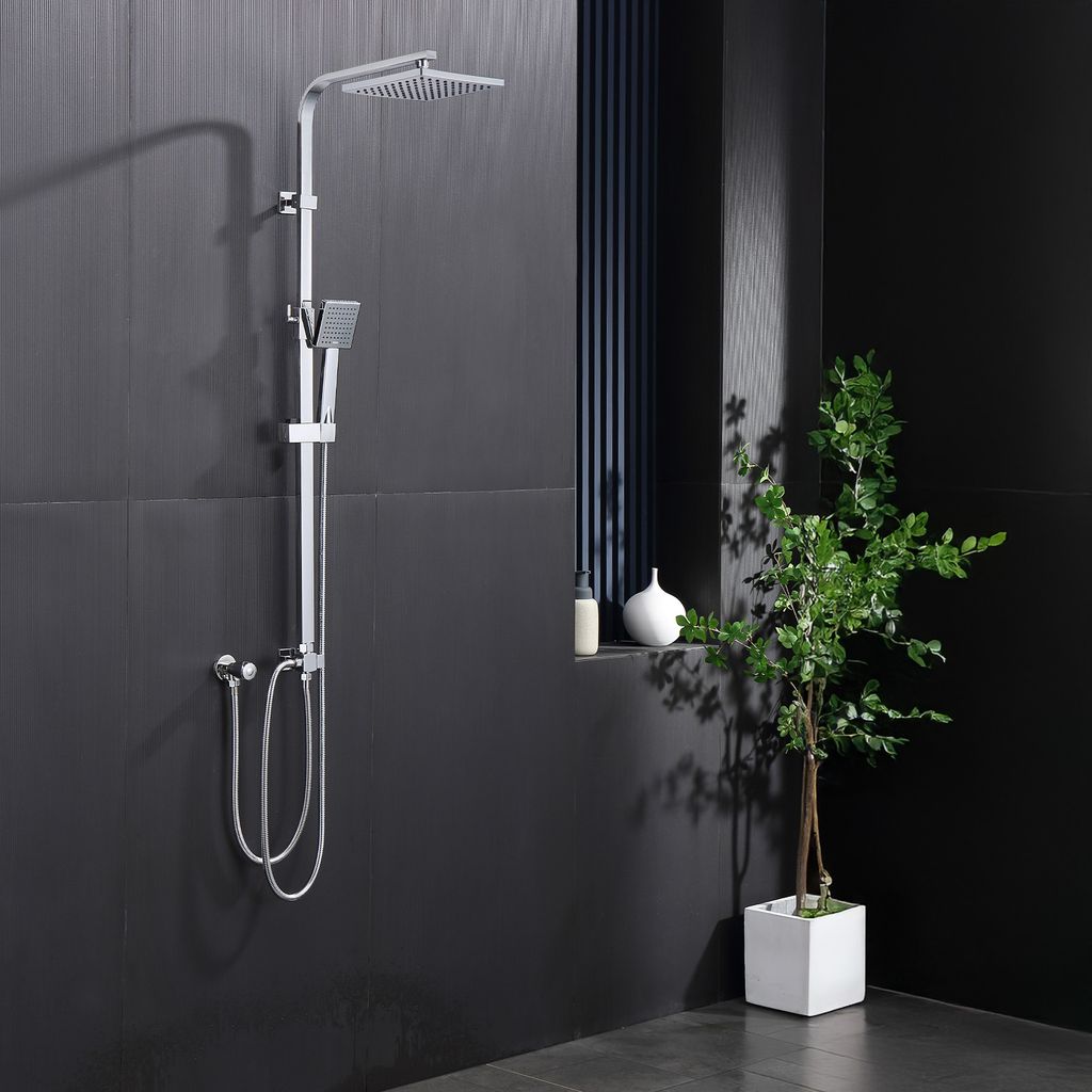 Set de ducha Homelody ducha de lluvia sin grifo, set de barra de ducha cromada set de columna de ducha, sistema de ducha de lluvia con rociador de 20x20cm con teleducha
