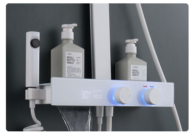 Homelody Gran lujo sobrealimentar sistema de ducha Con Mezclador Cascada modo multi ducha adecuado para baños modernos, Luz Ambiental