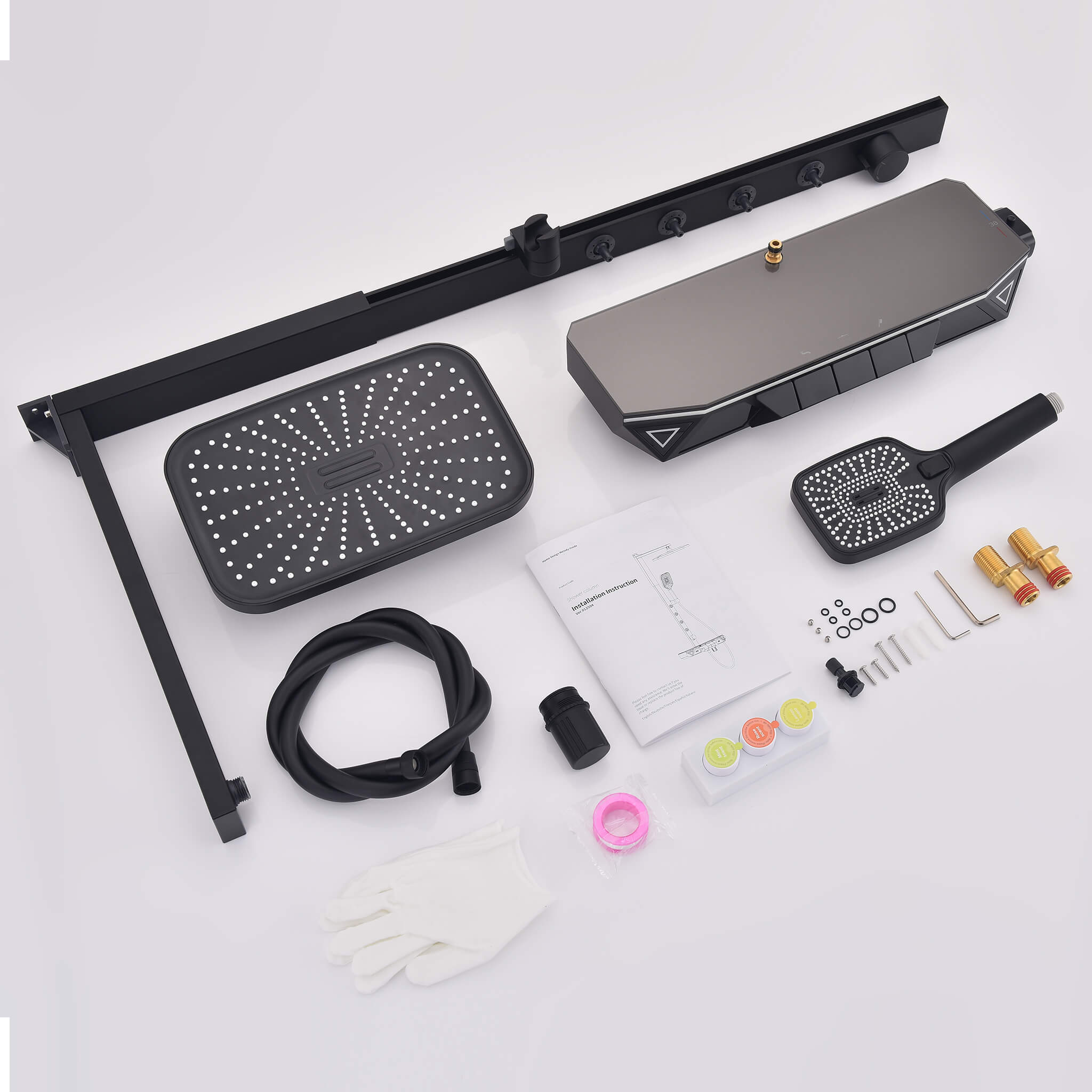 Homelody 38 ℃ Sistema de ducha termostática con pantalla digital y plato de almacenamiento con mezclador de baño para y rociador giratorio de 360°, luz ambiental