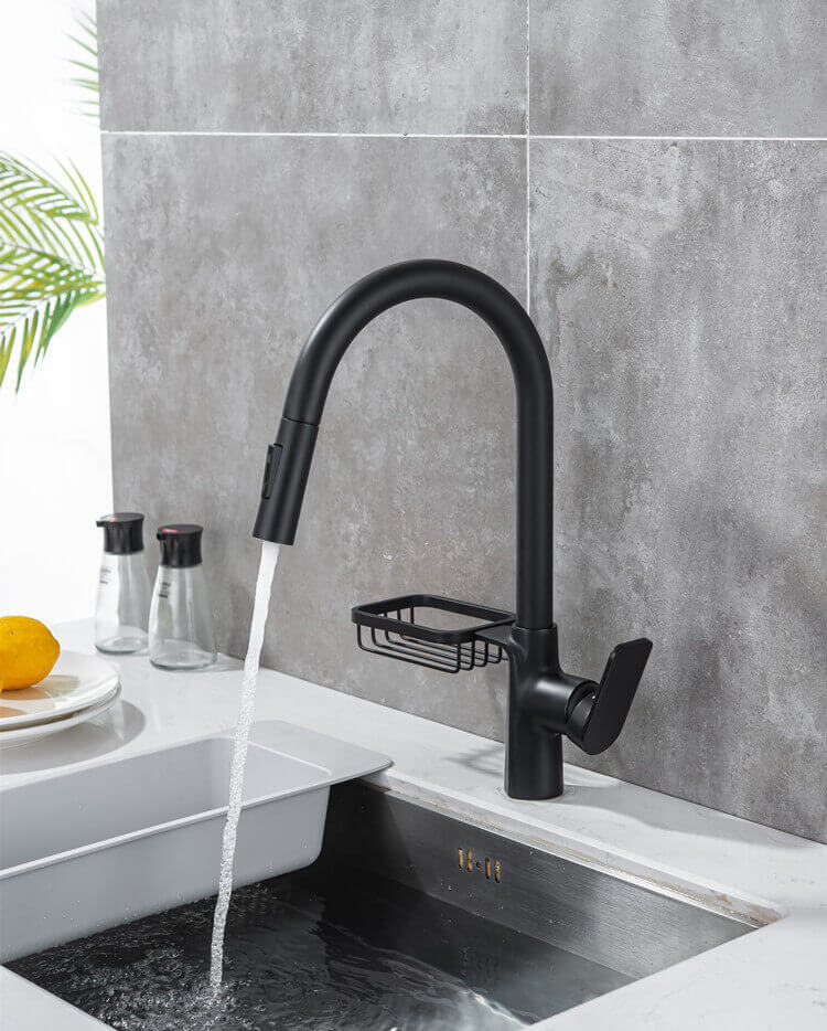 HOMELODY Negro Giratorio a 360º Grifo de Cocina Extraíble con 2 Funciones Ducha de Acero Inoxidable y bastidores de almacenamiento