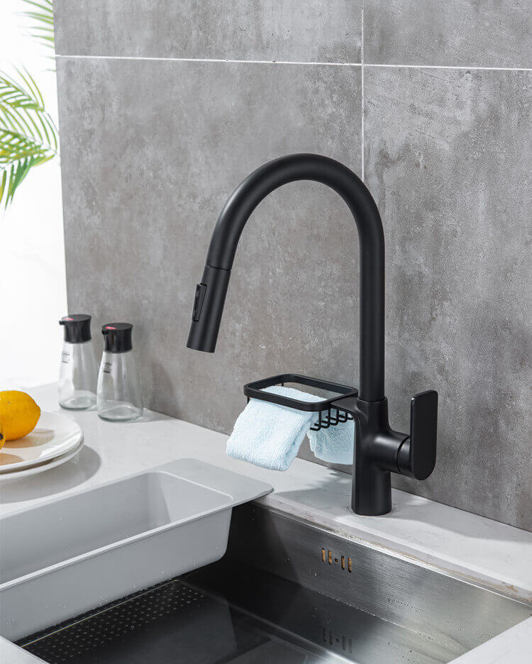 HOMELODY Negro Giratorio a 360º Grifo de Cocina Extraíble con 2 Funciones Ducha de Acero Inoxidable y bastidores de almacenamiento