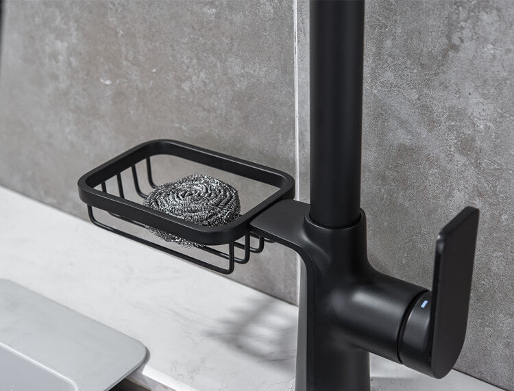 HOMELODY Negro Giratorio a 360º Grifo de Cocina Extraíble con 2 Funciones Ducha de Acero Inoxidable y bastidores de almacenamiento