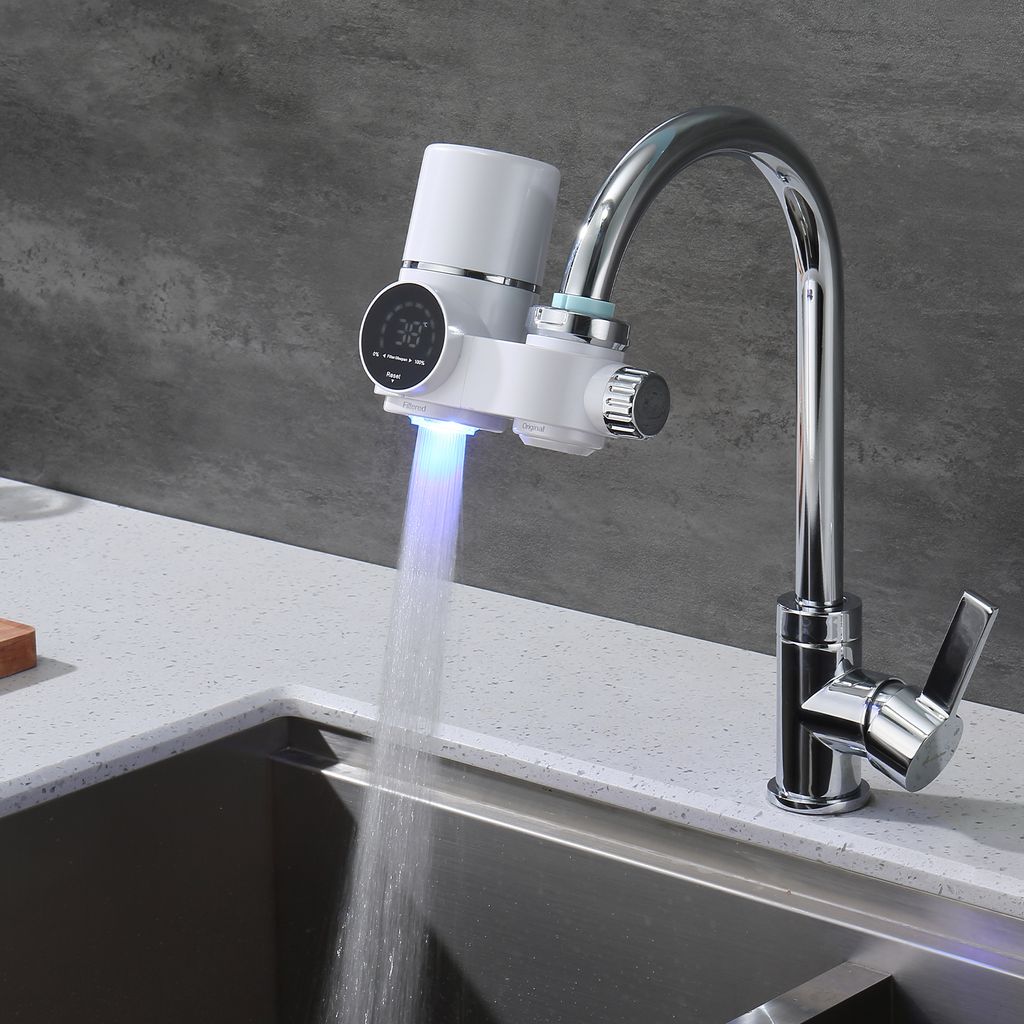 HOMELODY Filtro de agua para grifo con pantalla LED para fregadero, purificador de agua con carbón activado para baño, cocina