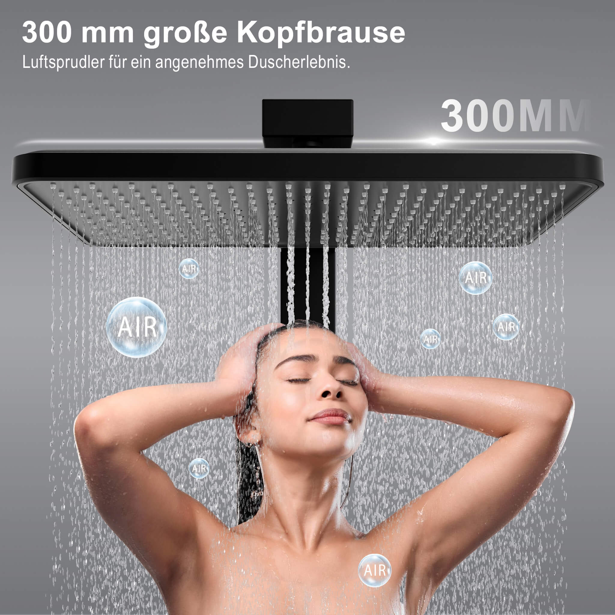 HOMELODY Sistema de ducha con termostato y estante de cristal, juego completo, ducha de mano con 3 tipos de chorro, ducha de lluvia con grifo, juego de columna de ducha
