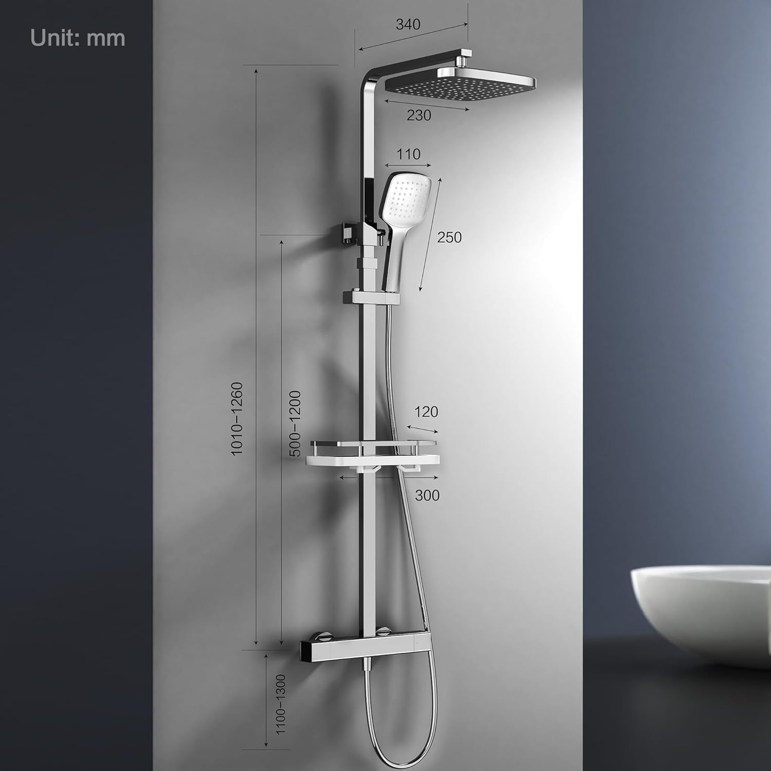 HOMELODY Sistema de ducha con termostato, cromado, juego completo
