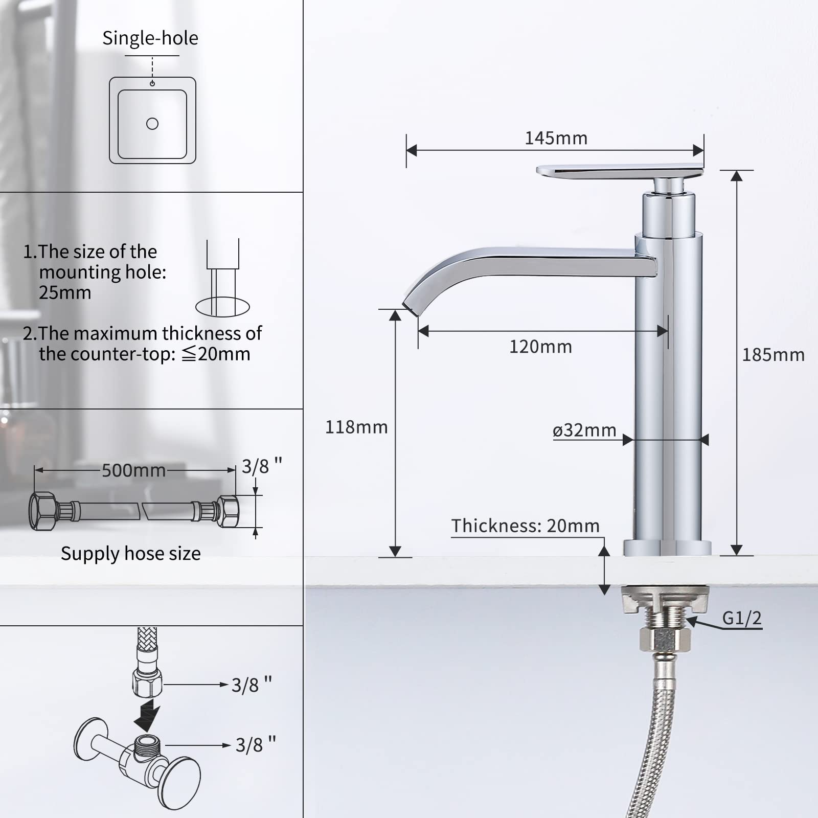 AiHom Grifo Lavabo solo agua fria Grifo baño Cascada Grifos