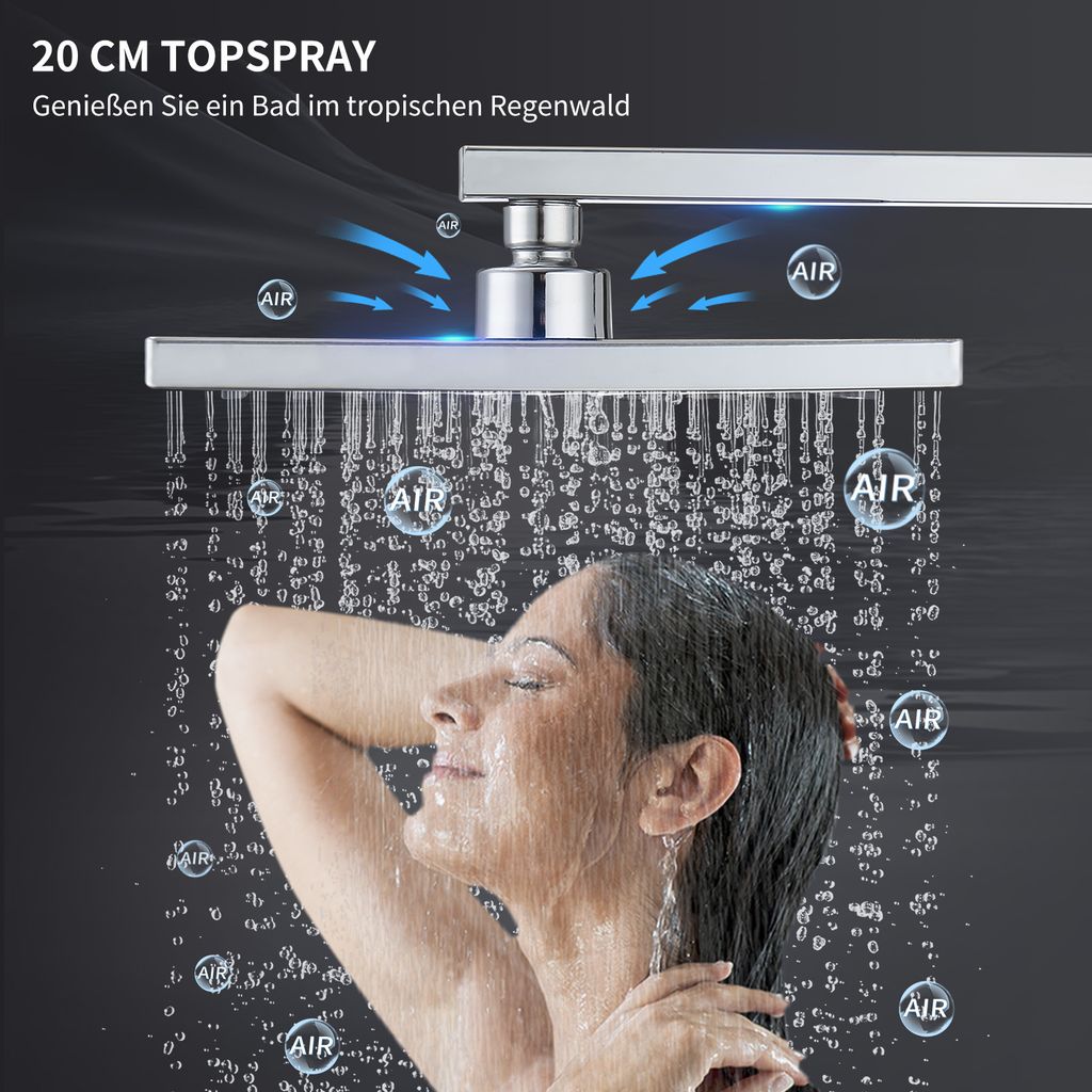 Set de ducha Homelody ducha de lluvia sin grifo, set de barra de ducha cromada set de columna de ducha, sistema de ducha de lluvia con rociador de 20x20cm con teleducha