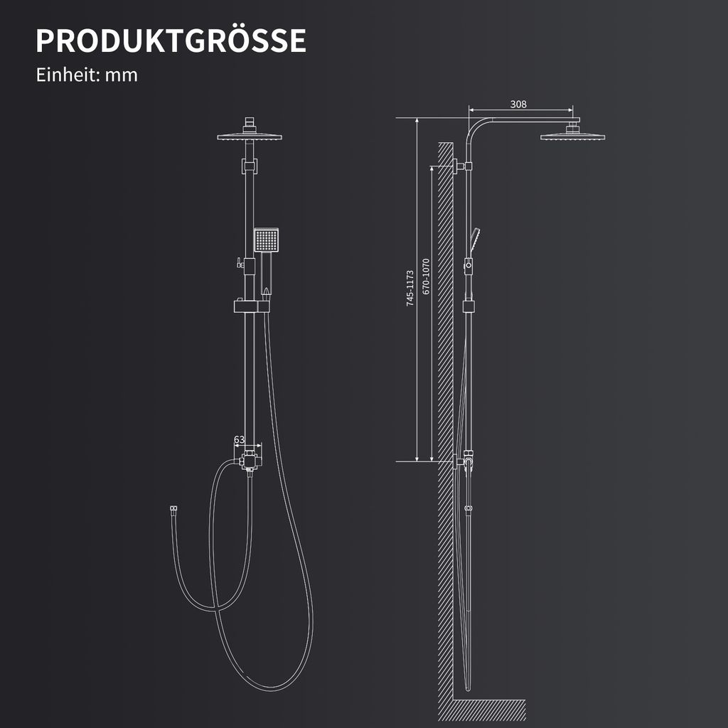 Set de ducha Homelody ducha de lluvia sin grifo, set de barra de ducha cromada set de columna de ducha, sistema de ducha de lluvia con rociador de 20x20cm con teleducha