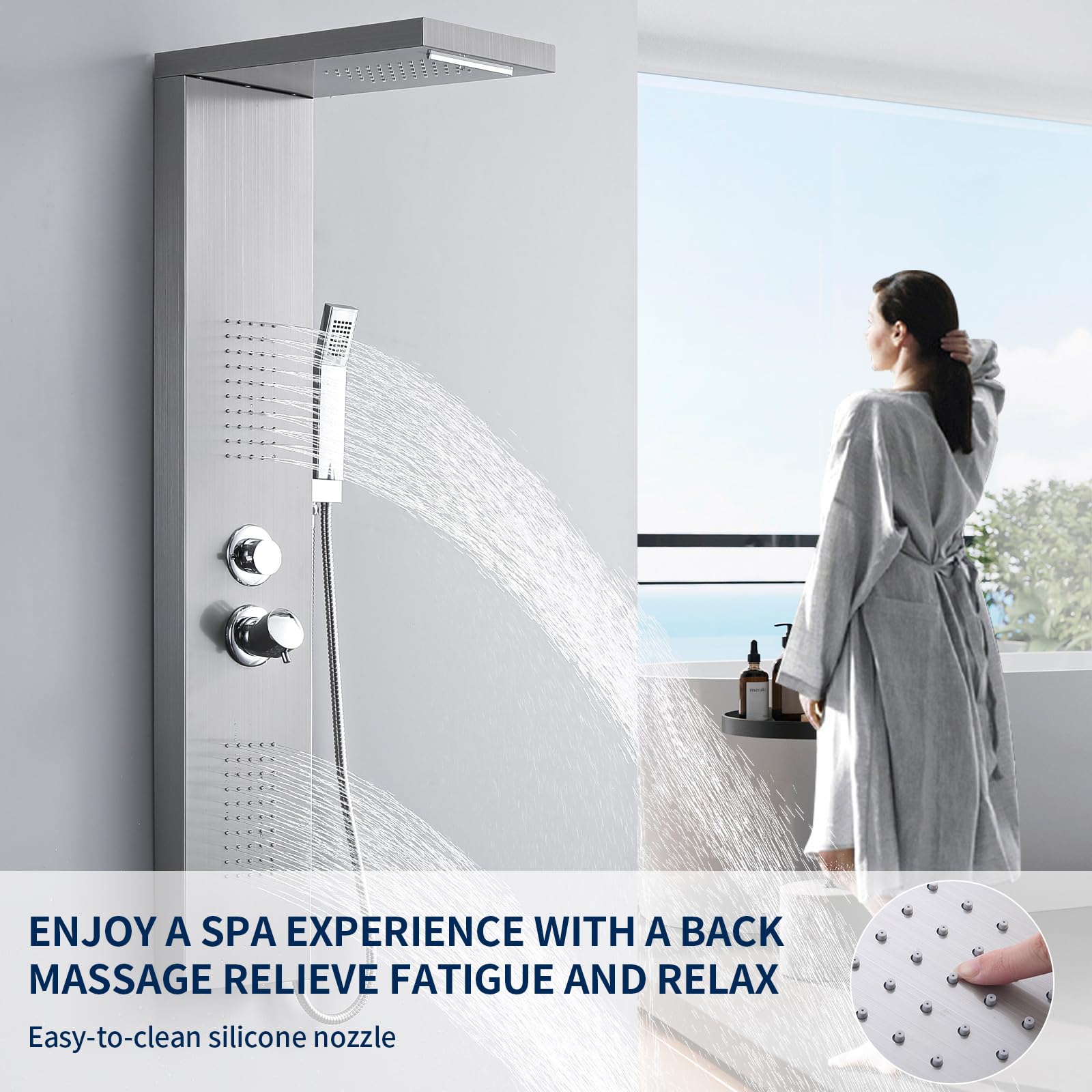 HOMELODY - Panel de ducha con 4 funciones de lluvia, juego de ducha con ducha de mano, ducha de lluvia, ducha de masaje, ducha cascada, juego completo