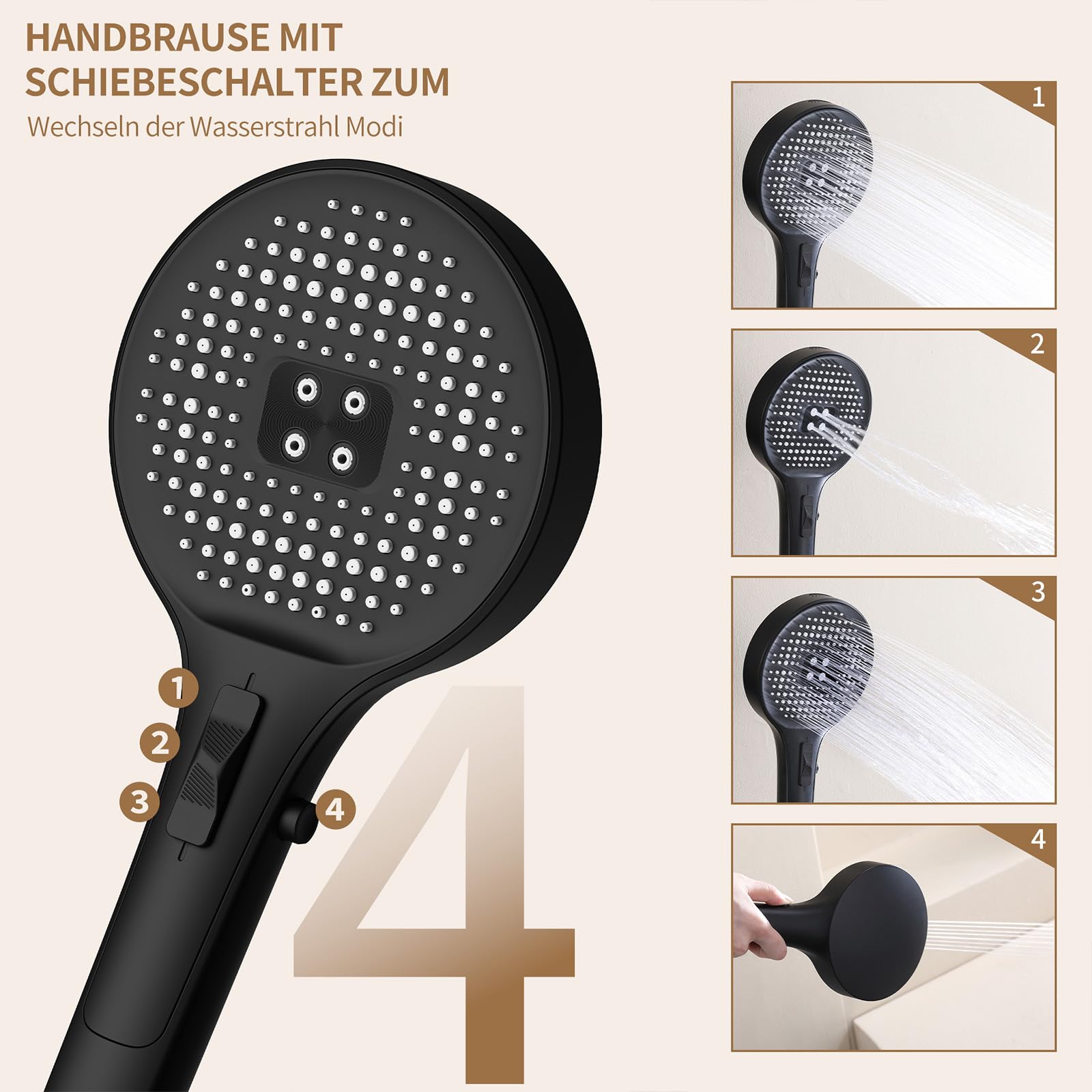 HOMELODY Sistema de ducha termostático con estante, ducha de lluvia y ducha de mano, juego de alcachofa de ducha, altura ajustable, negro, plástico ABS