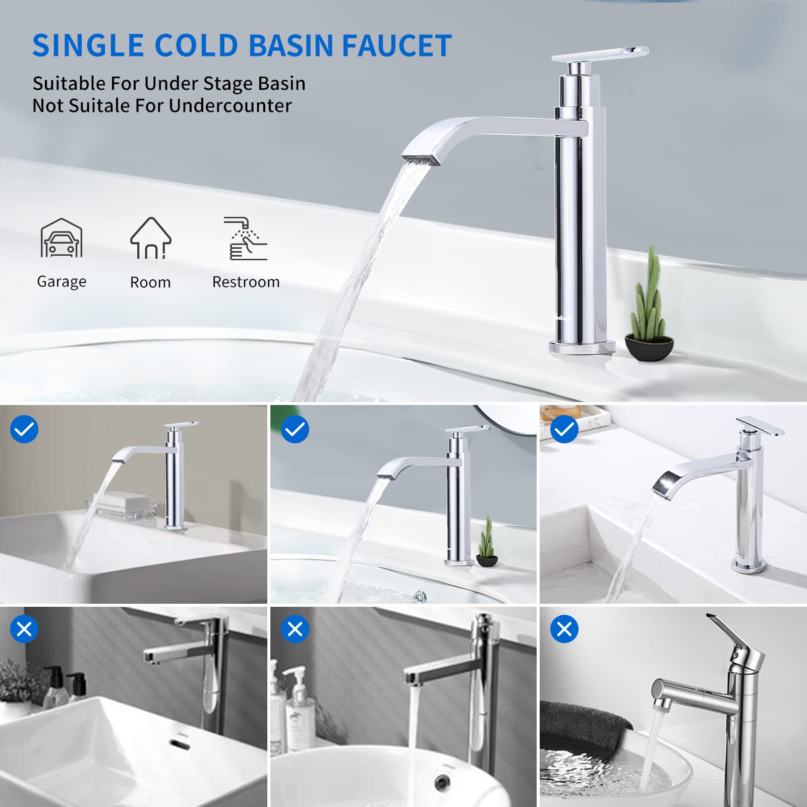 AiHom Grifo Lavabo solo agua fria Grifo baño Cascada Grifos