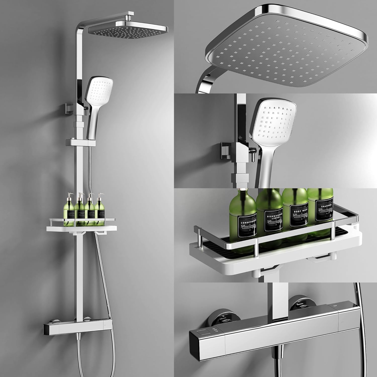 HOMELODY Sistema de ducha con termostato, cromado, juego completo