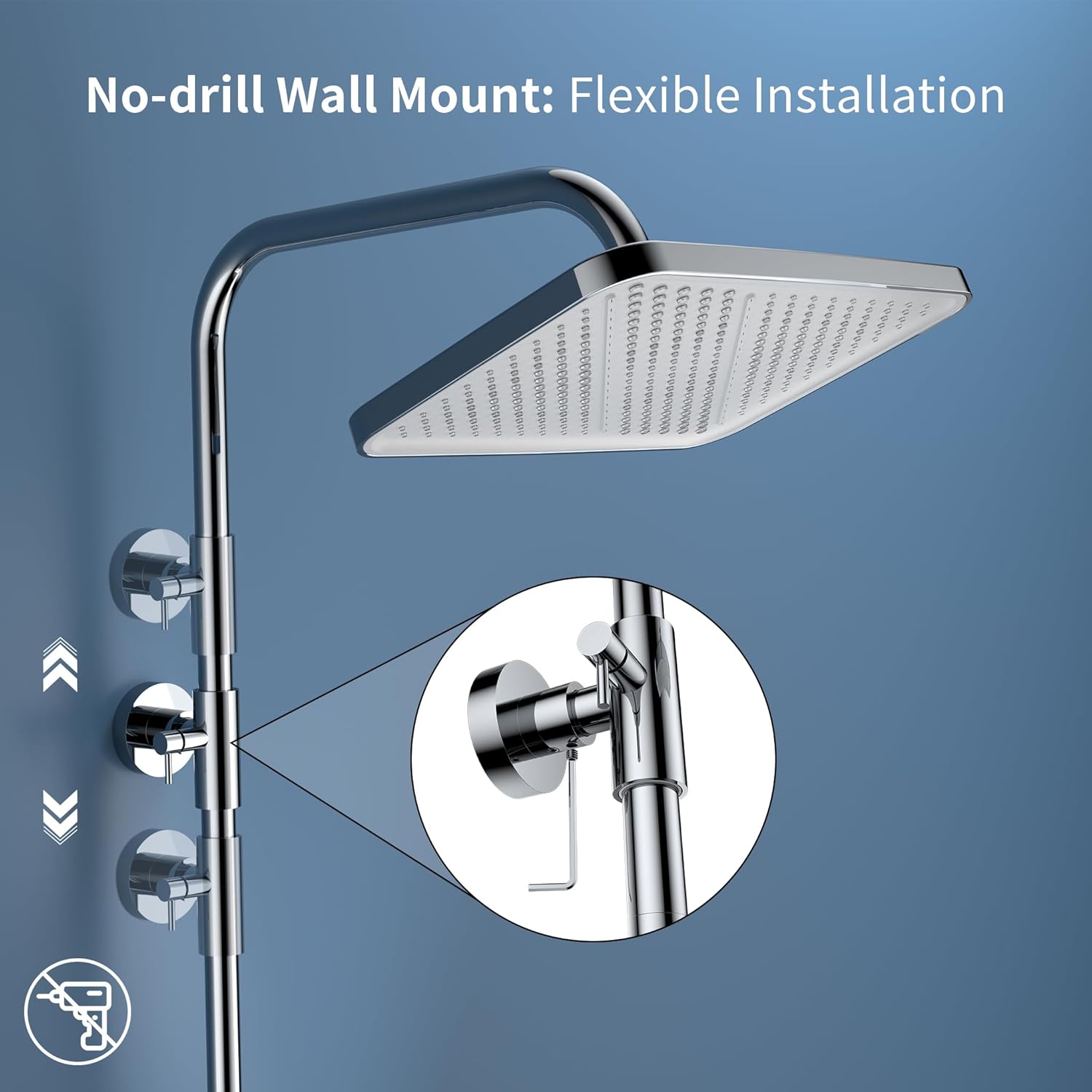 HOMELODY Sistema de ducha con termostato y estante de cristal, juego completo de grifo de ducha de 30 cm, 3 tipos de chorro y caño inferior