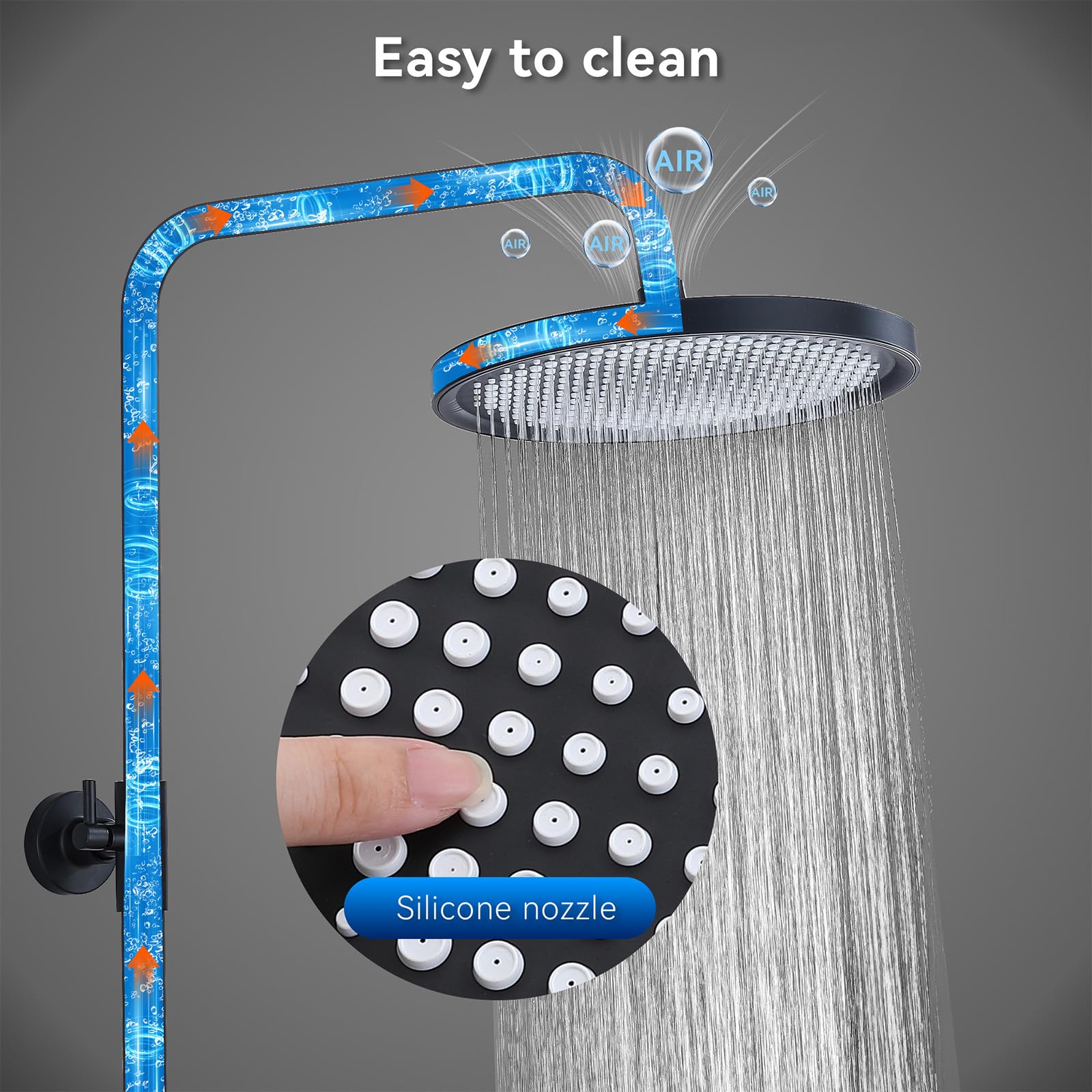 HOMELODY Sistema de ducha con termostato, color negro, juego completo con 3 tipos de chorro, cabezal de ducha redondo, ducha de lluvia con grifo, 30 cm