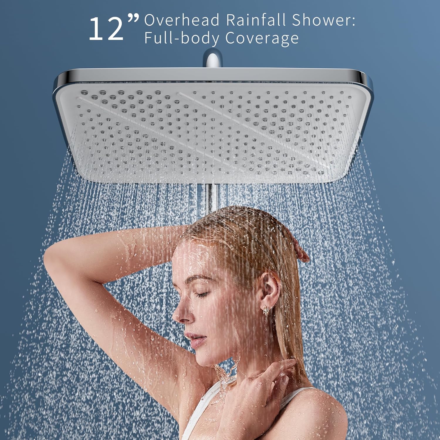 HOMELODY Sistema de ducha con termostato y estante de cristal, juego completo de grifo de ducha de 30 cm, 3 tipos de chorro y caño inferior