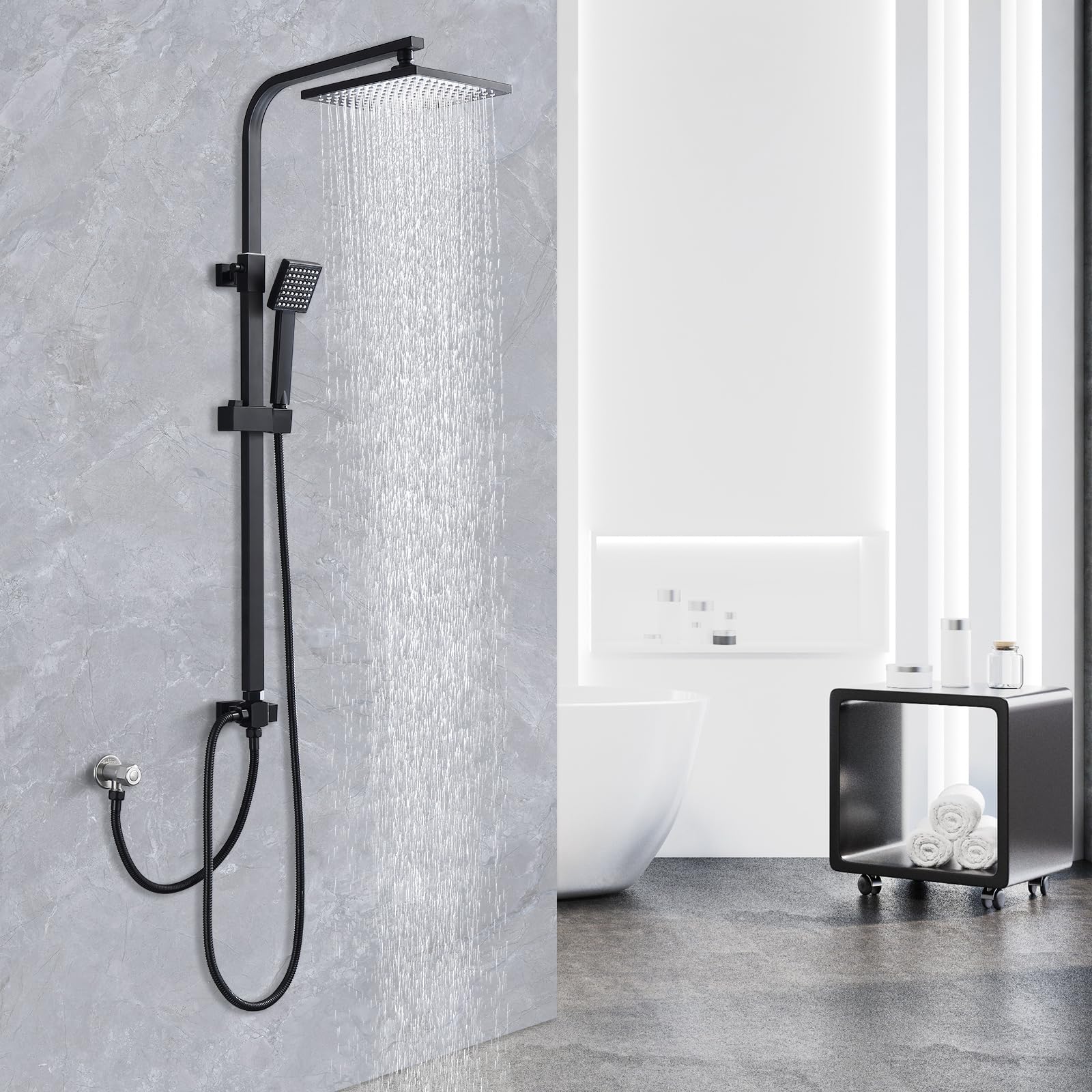 HOMELODY Sistema de ducha negro sin grifo, mezclador de ducha tipo lluvia, grifo de ducha de acero inoxidable sin grifo, juego de ducha y columna de ducha ajustable en ángulo con rociador para baño