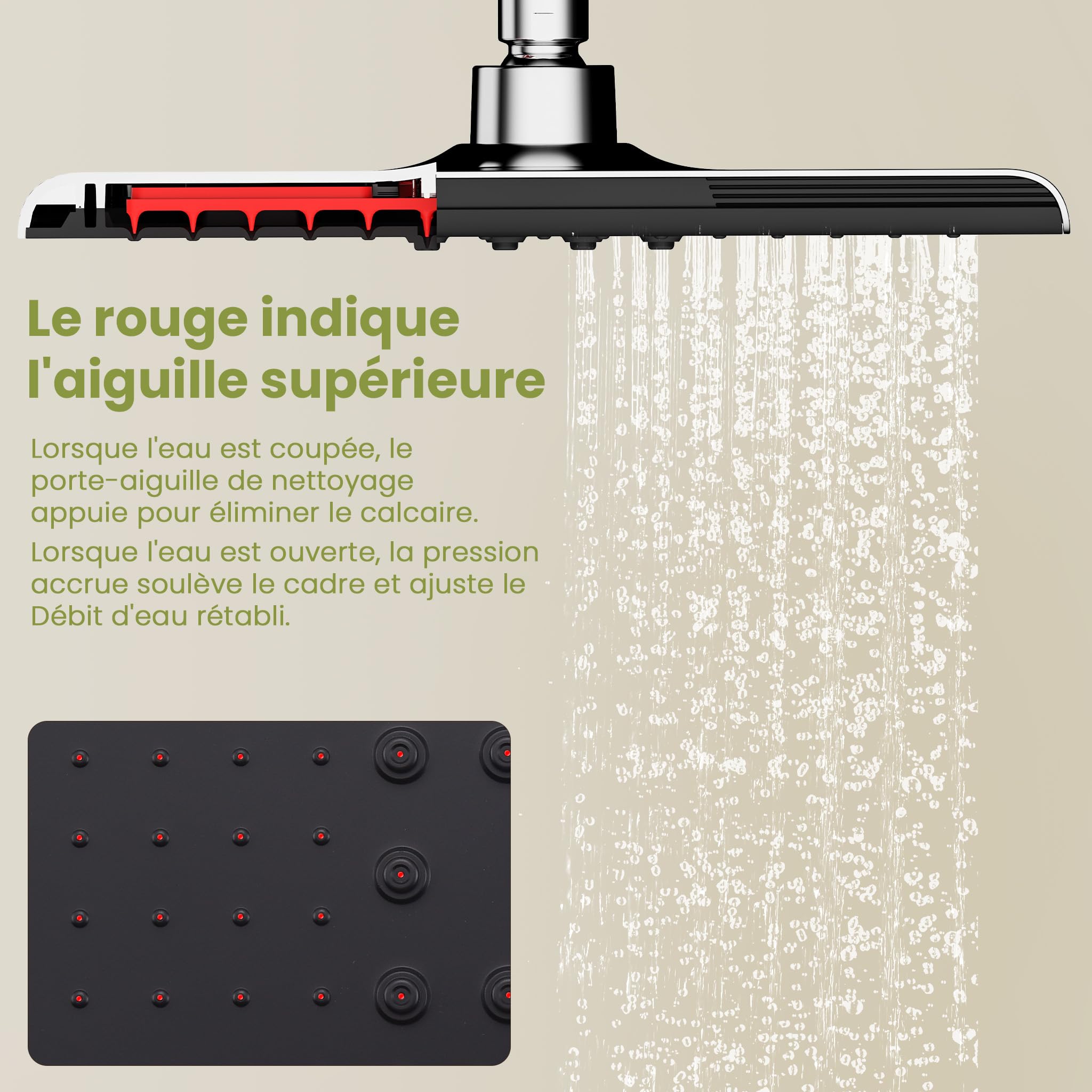HOMELODY Sistema de ducha sin grifería, color negro, grifo de ducha de lluvia de acero inoxidable, juego de ducha rectangular, columna de ducha ajustable con cabezal de ducha de 20 x 20 cm