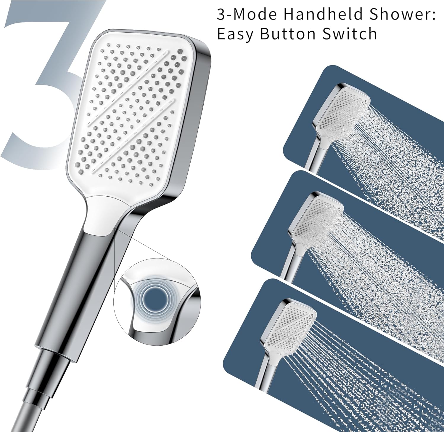 HOMELODY Sistema de ducha con termostato y estante de cristal, juego completo de grifo de ducha de 30 cm, 3 tipos de chorro y caño inferior