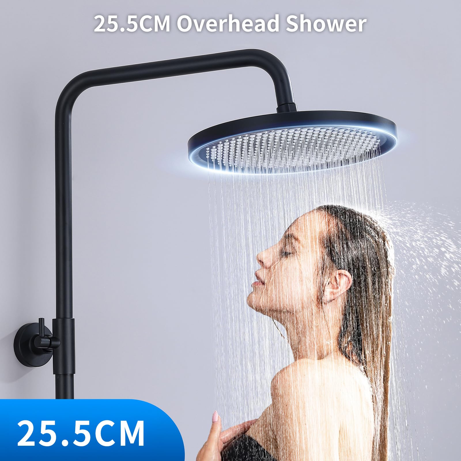 HOMELODY Sistema de ducha con termostato, color negro, juego completo con 3 tipos de chorro, cabezal de ducha redondo, ducha de lluvia con grifo, 30 cm