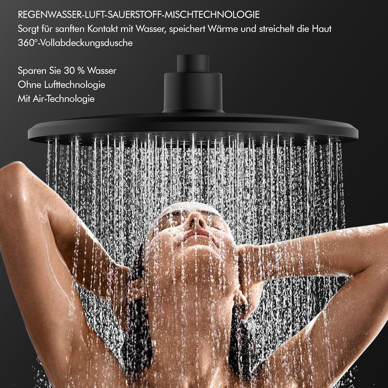 HOMELODY Sistema de ducha con termostato, color negro, juego completo redondo