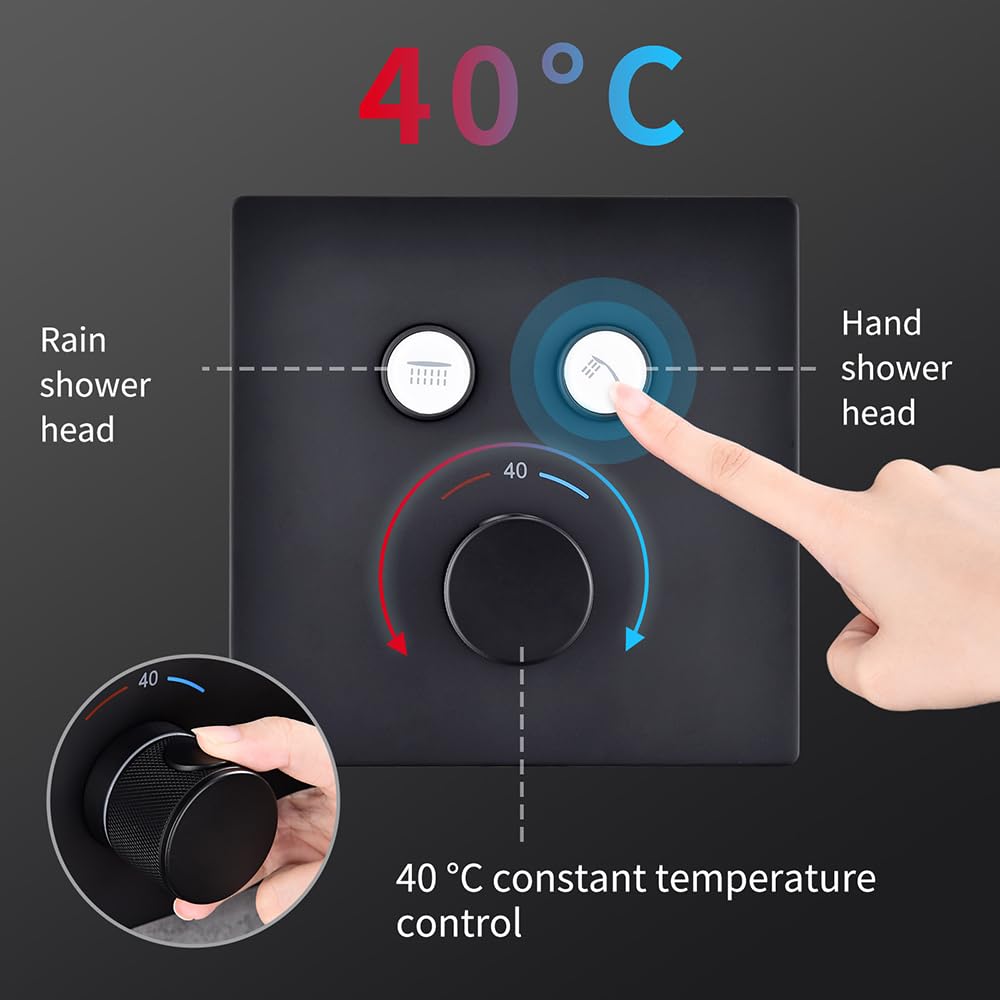 HOMELODY negro grifería de ducha empotrada sistema de ducha con termostato 40 °C