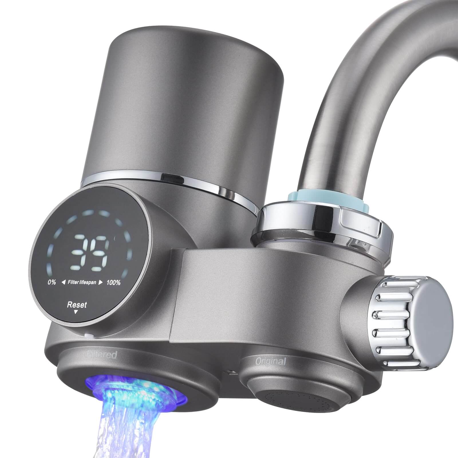 HOMELODY Filtro de agua para grifo con pantalla LED para fregadero, purificador de agua con carbón activado para baño, cocina