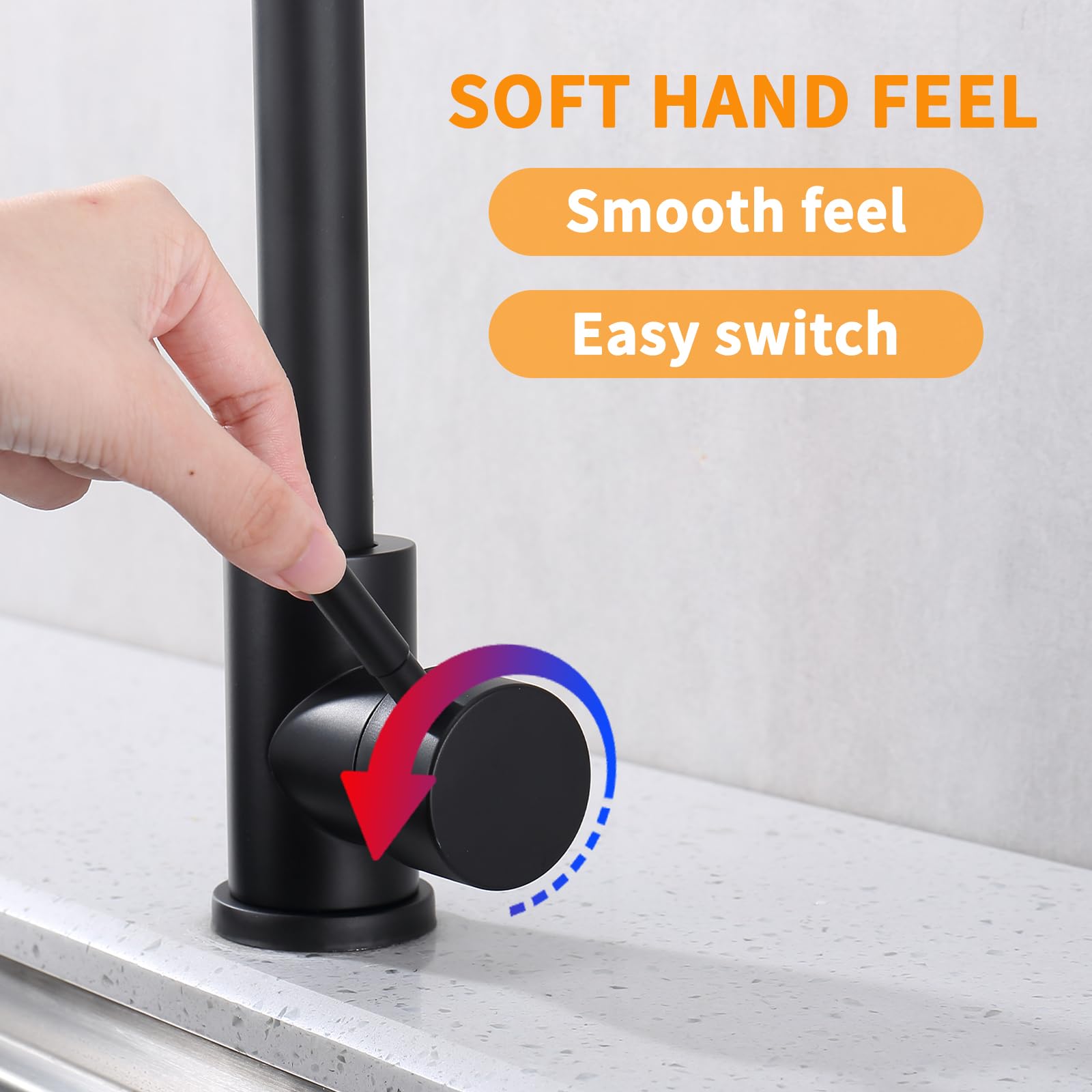 HOMELODY Grifo de Cocina Negro Grifo para fregadero Rotación de 360 360° Acero Inox Grifo fregadero cocina Monomando Con Aireador Extraíble, Regulable en Frío y Calor