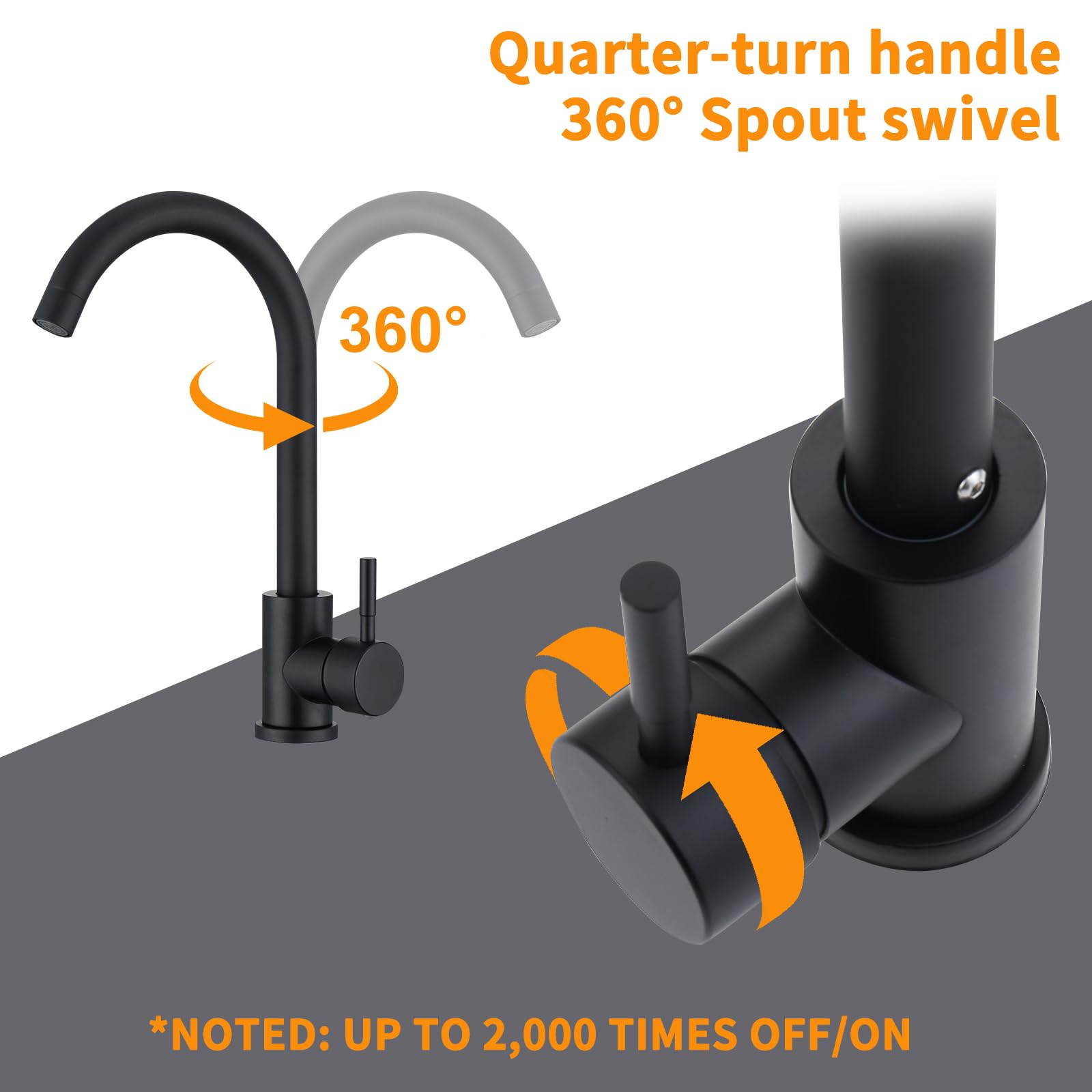 HOMELODY Grifo de Cocina Negro Grifo para fregadero Rotación de 360 360° Acero Inox Grifo fregadero cocina Monomando Con Aireador Extraíble, Regulable en Frío y Calor