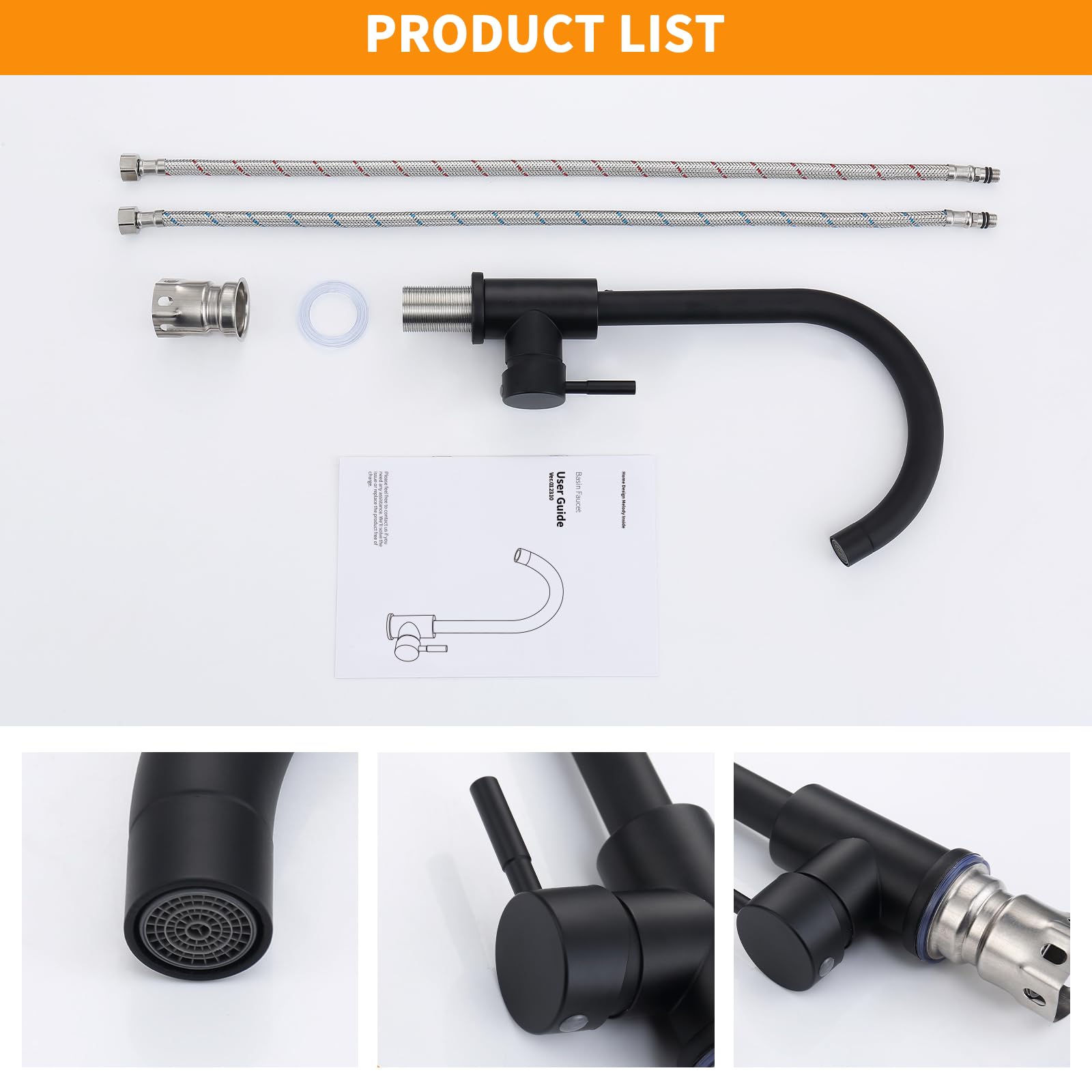 HOMELODY Grifo de Cocina Negro Grifo para fregadero Rotación de 360 360° Acero Inox Grifo fregadero cocina Monomando Con Aireador Extraíble, Regulable en Frío y Calor