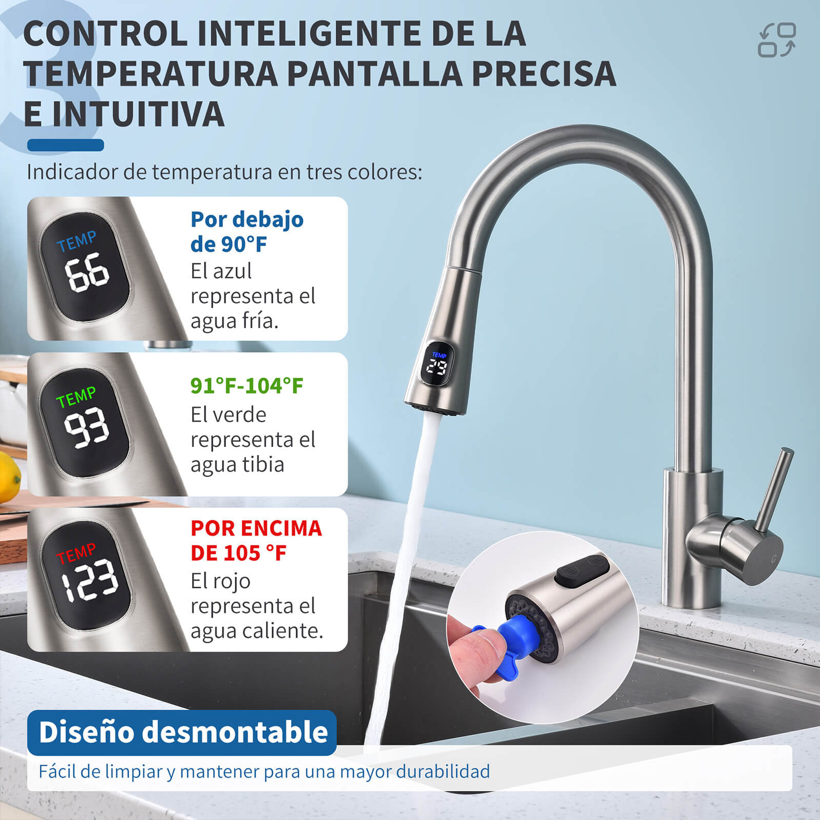 Grifo de cocina Homelody con 2 tipos de chorro, grifo de cocina giratorio 360°, mezclador de fregadero de acero inoxidable, grifo mezclador de alta presión, grifo mezclador de cocina mate cepillado