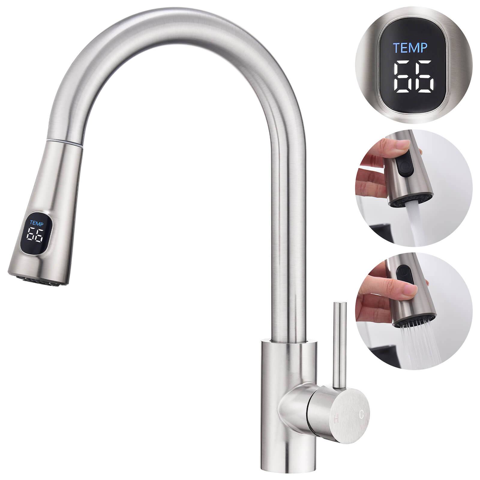 Grifo de cocina Homelody con 2 tipos de chorro, grifo de cocina giratorio 360°, mezclador de fregadero de acero inoxidable, grifo mezclador de alta presión, grifo mezclador de cocina mate cepillado