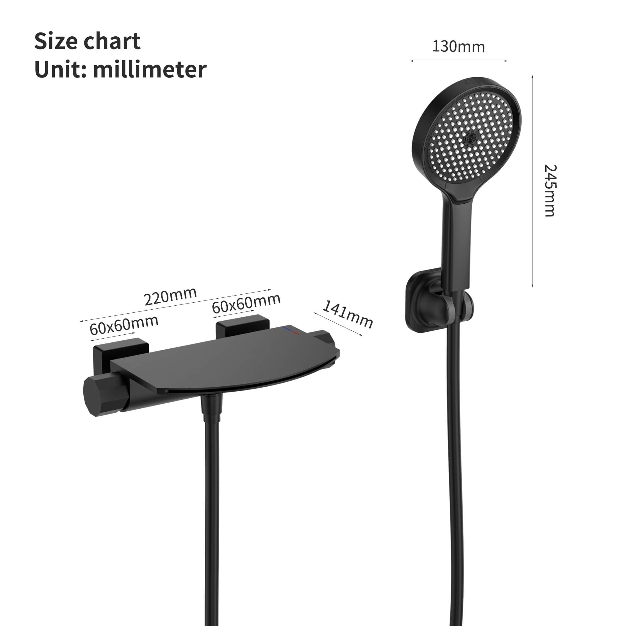 HOMELODY Grifo de Bañera Cascada Nero con Ducha de mano de 4 funciones Cascada Griferia Ducha en Pared