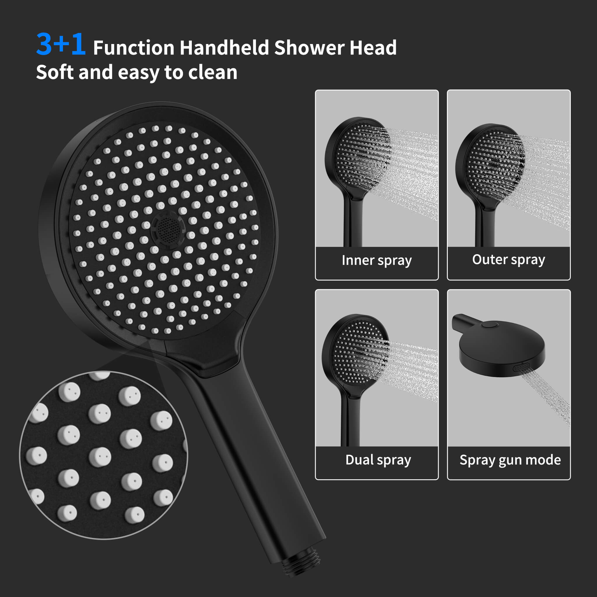 HOMELODY Grifo de Bañera Cascada Nero con Ducha de mano de 4 funciones Cascada Griferia Ducha en Pared