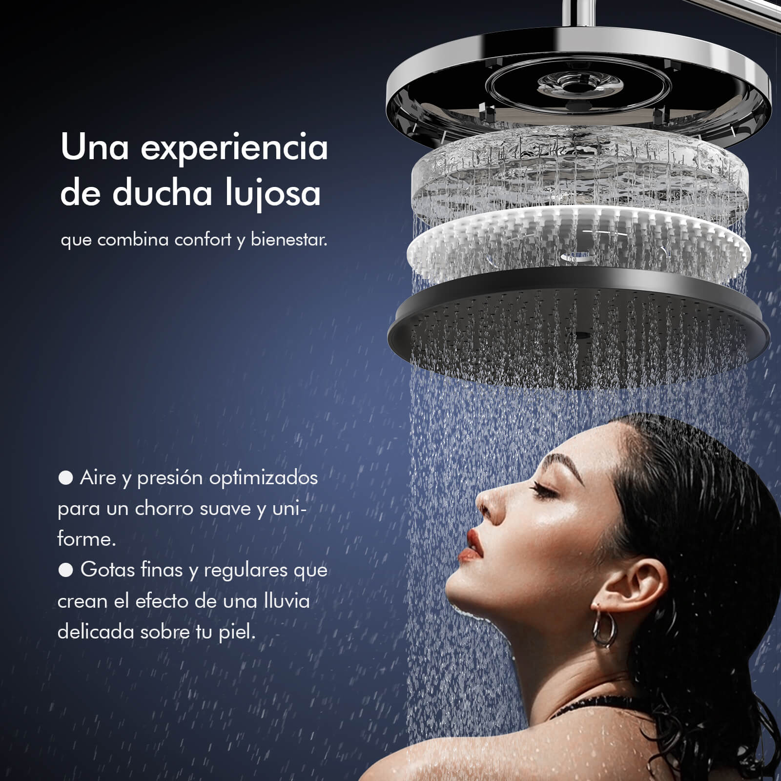 HOMELODY Sistema de ducha con grifo y estante de cristal cromado, juego completo con 5 tipos de chorro, ducha de lluvia y caño inferior, set de ducha para baño doméstico