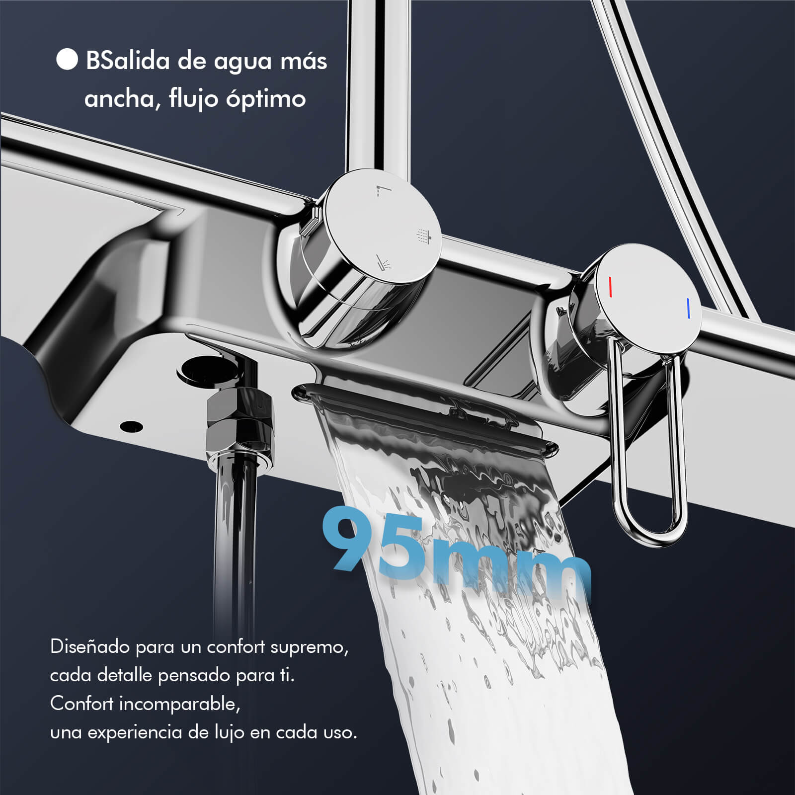 HOMELODY Sistema de ducha con grifo y estante de cristal cromado, juego completo con 5 tipos de chorro, ducha de lluvia y caño inferior, set de ducha para baño doméstico