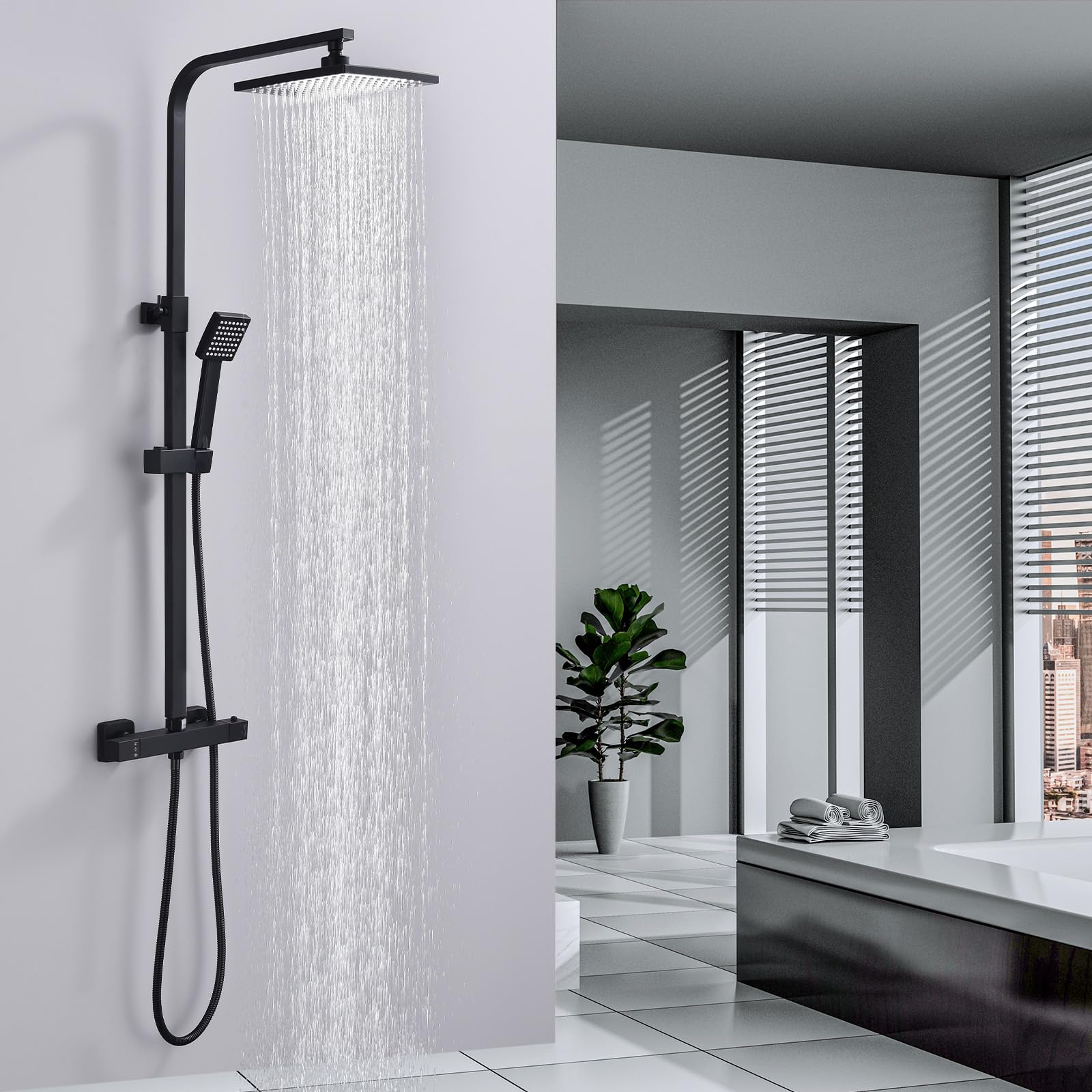 Homelody Moderno Baño Sistemas de Ducha Termostato Cabezal Superior Cuadrado de Lluvia Set de Ducha