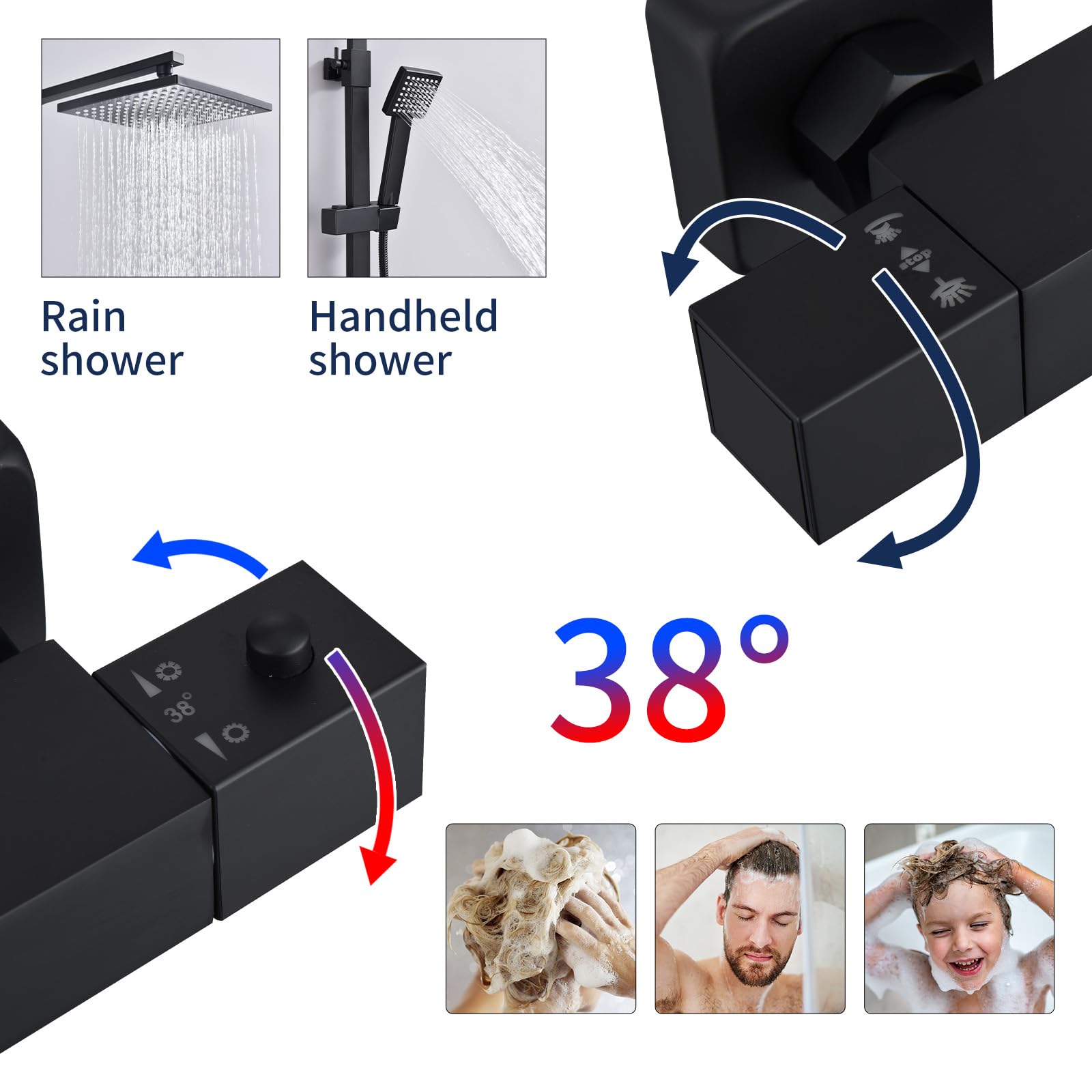 Homelody Moderno Baño Sistemas de Ducha Termostato Cabezal Superior Cuadrado de Lluvia Set de Ducha
