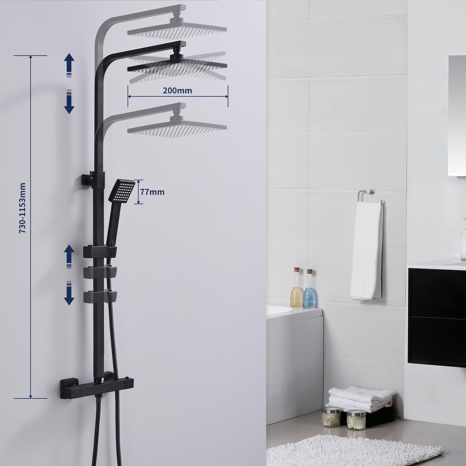 Homelody Moderno Baño Sistemas de Ducha Termostato Cabezal Superior Cuadrado de Lluvia Set de Ducha