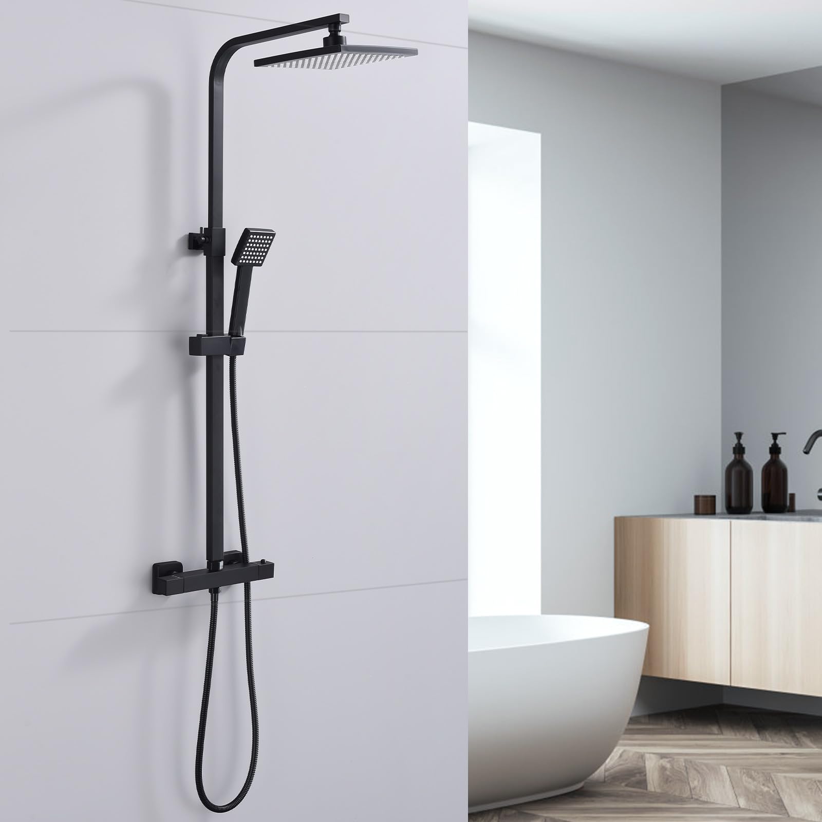 Homelody Moderno Baño Sistemas de Ducha Termostato Cabezal Superior Cuadrado de Lluvia Set de Ducha