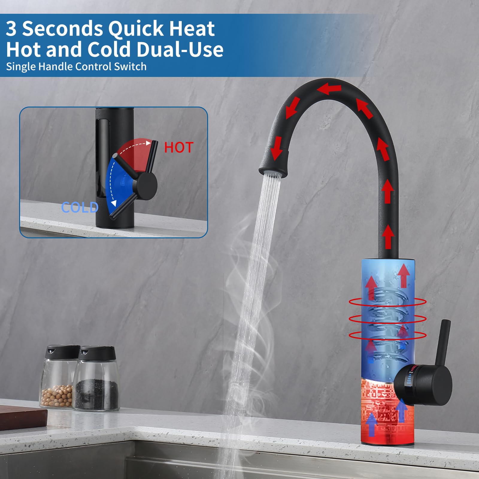 HOMELODY Grifo eléctrico con calentador de agua 230V, Grifo de cocina con calentador de agua LED Grifo eléctrico de acero inoxidable [Clase de eficiencia energética C]