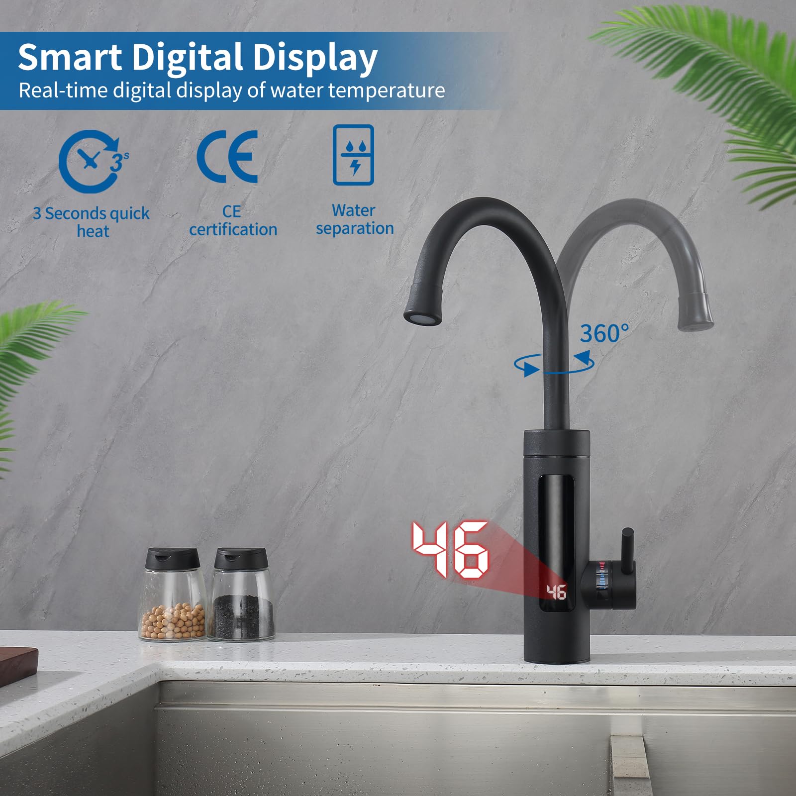 HOMELODY Grifo eléctrico con calentador de agua 230V, Grifo de cocina con calentador de agua LED Grifo eléctrico de acero inoxidable [Clase de eficiencia energética C]