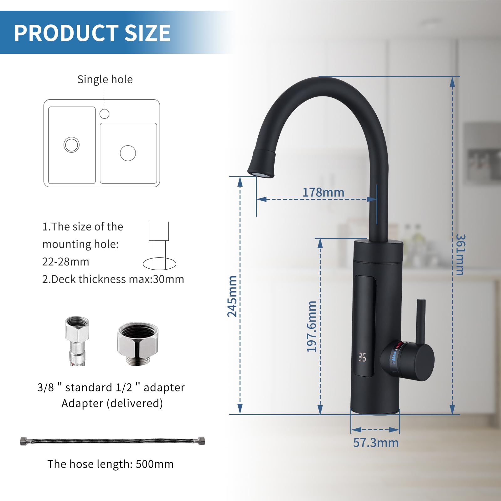 HOMELODY Grifo eléctrico con calentador de agua 230V, Grifo de cocina con calentador de agua LED Grifo eléctrico de acero inoxidable [Clase de eficiencia energética C]