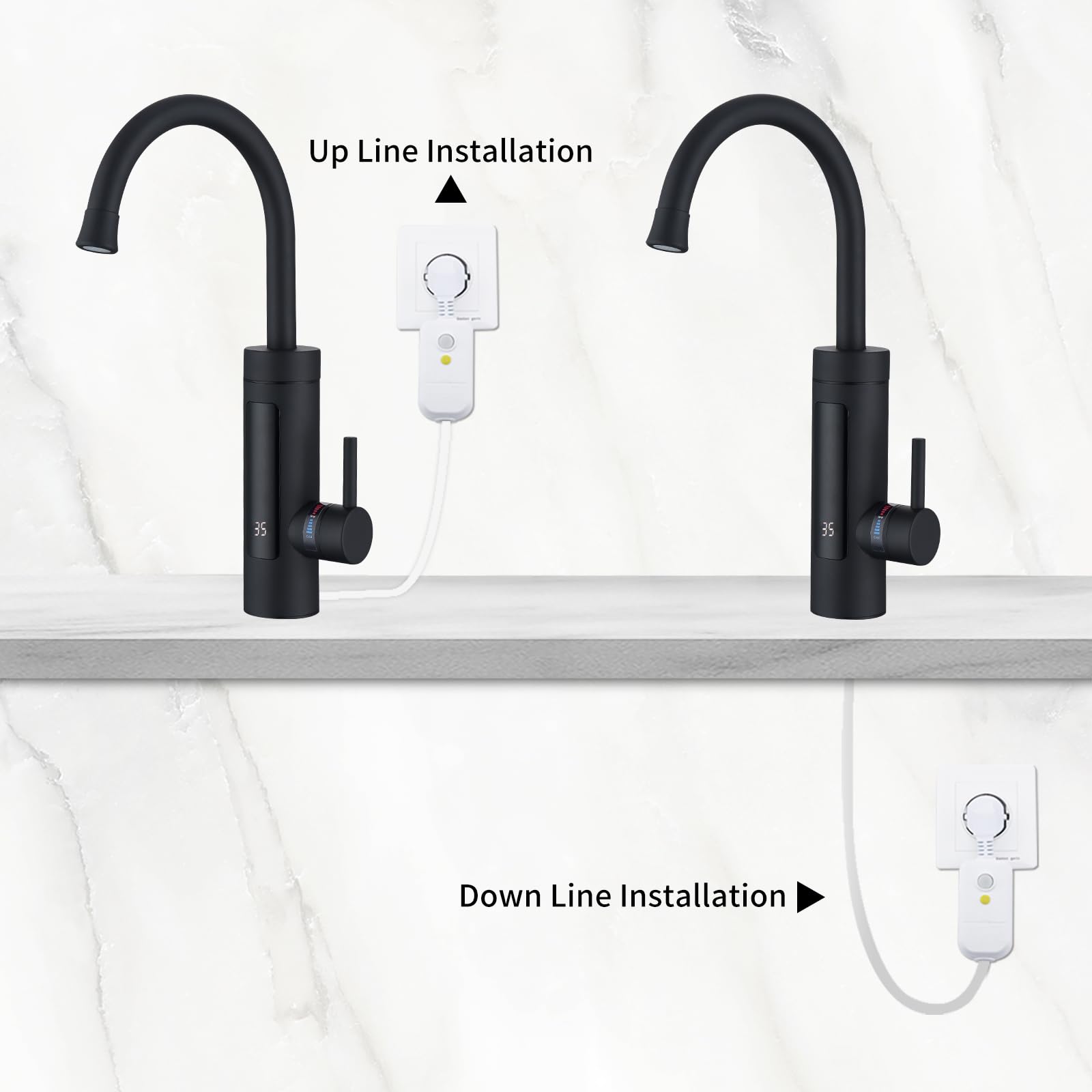 HOMELODY Grifo eléctrico con calentador de agua 230V, Grifo de cocina con calentador de agua LED Grifo eléctrico de acero inoxidable [Clase de eficiencia energética C]