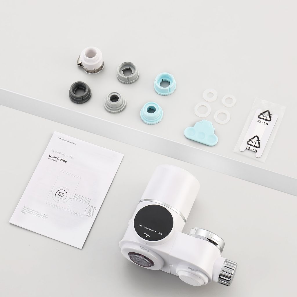 HOMELODY Filtro de agua para grifo con pantalla LED para fregadero, purificador de agua con carbón activado para baño, cocina